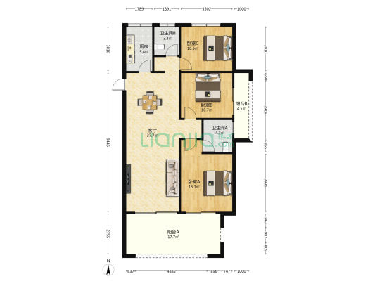 绿城·海棠潮鸣 3室1厅2卫 122平方
