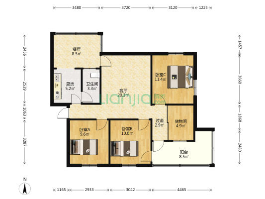 新光里三街 3室2厅1卫 96平方