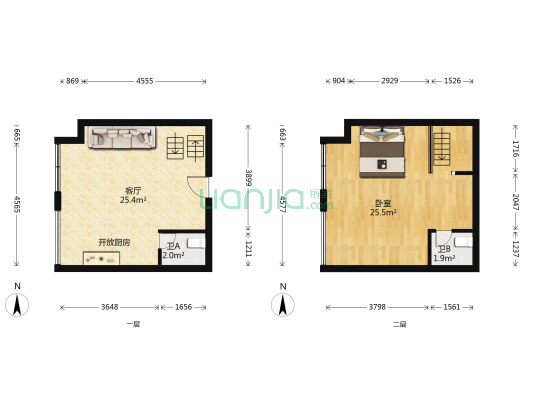 观音桥次新小区 住宅性质 跃层两房-户型图