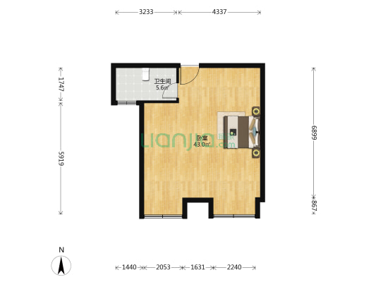 弘创名座 1室0厅1卫 68平方