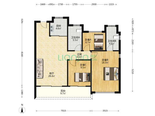 府东御峯 3室1厅2卫 117平方