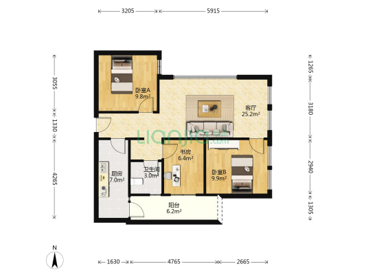 蓝光coco金沙二期 3室1厅1卫 62平方