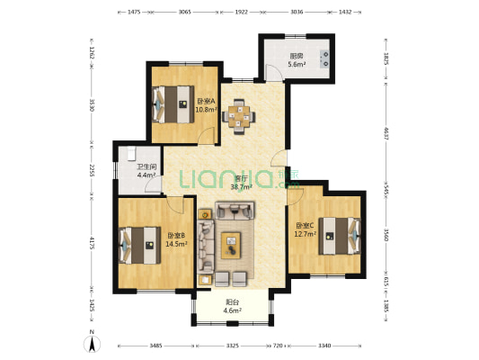 海韵名邦 3室1厅1卫 129平方