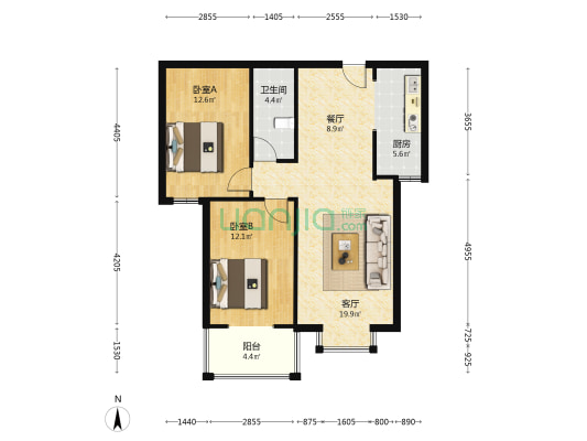 水岸花城 2室2厅 南-户型图