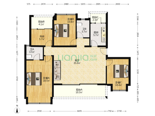 禹通宝誉府 4室1厅2卫 129平方