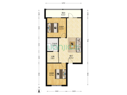 富水南路211号 2室1厅1卫 86平方