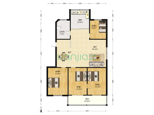江南新村 4室1厅1卫 147平方