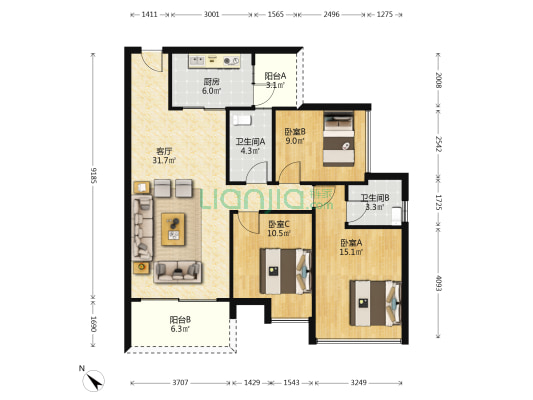 锦乐名轩 3室1厅2卫 110平方