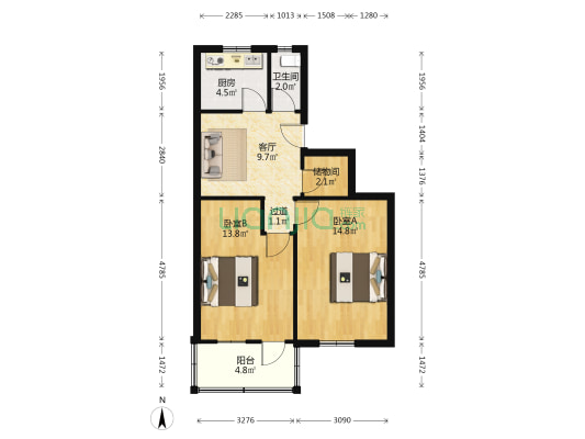豪曹巷 2室1厅1卫 64平方
