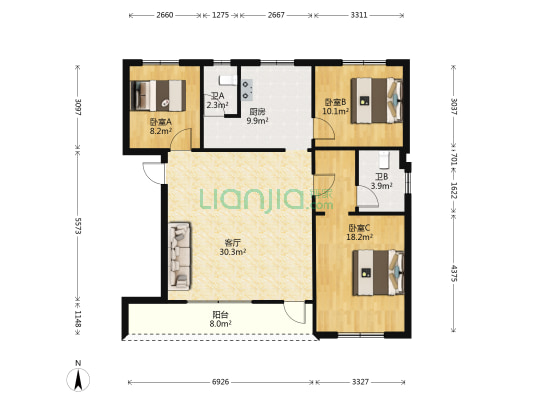 C5安全小区 3室1厅2卫 110平方