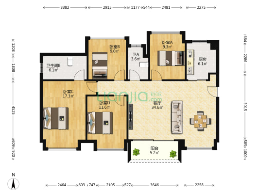 合景招商映月台 4室1厅2卫 124平方