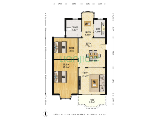 嘉城名苑 2室3厅1卫 98平方