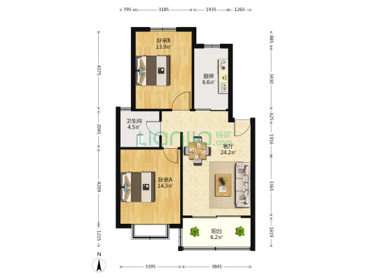 欣连佳苑 2室1厅1卫 84平方