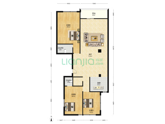 龙腾大厦 3室1厅2卫 220平方