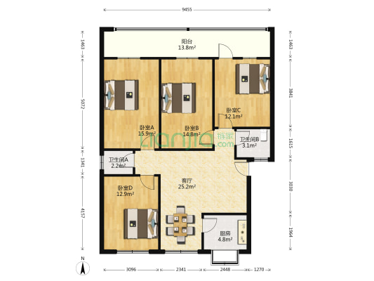 动力机械厂家属院 4室1厅2卫 116平方