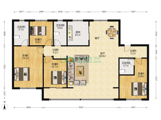 济高云栖府 4室1厅3卫 189平方