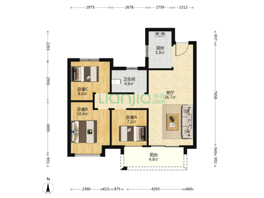融翔檀悦府 3室1厅1卫 92平方