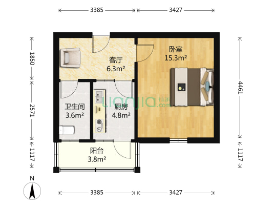 电力二小区 1室1厅1卫 42平方