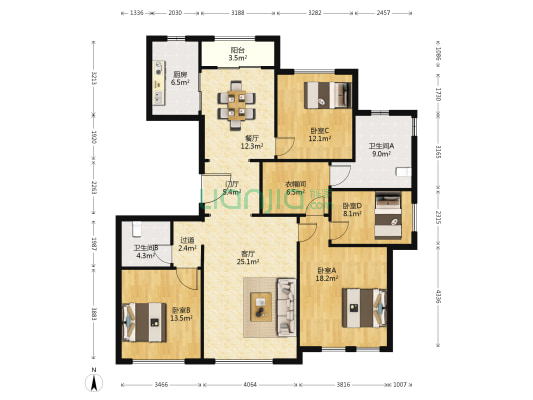 全运村木樨园 4室2厅2卫 164平方