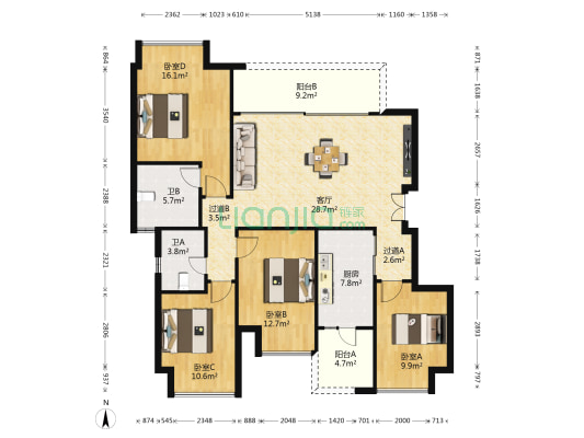 嘉景湾 4室1厅2卫 129平方