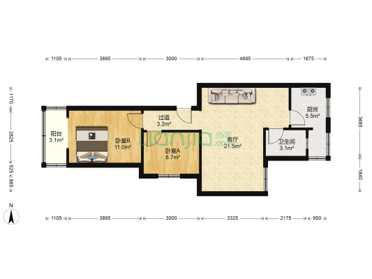 朝阳路3号 2室1厅1卫 66平方