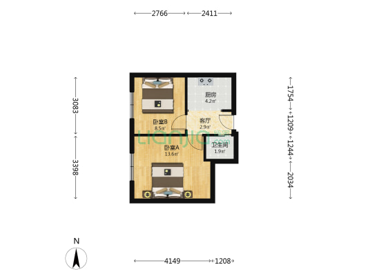 重建里 2室1厅1卫 45平方