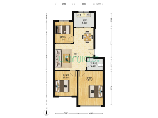 伟业城市绿洲 3室1厅1卫 90平方