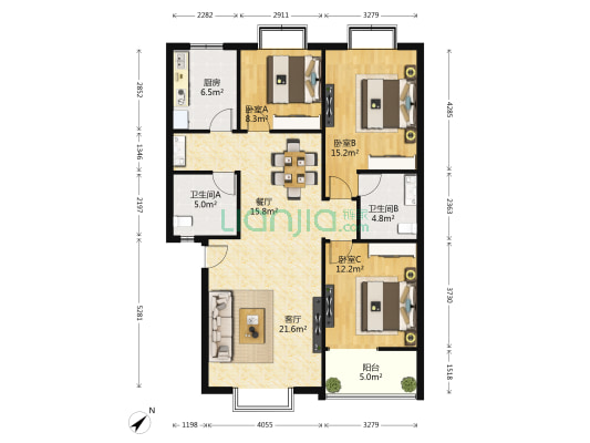 长远小区二 3室2厅2卫 112平方