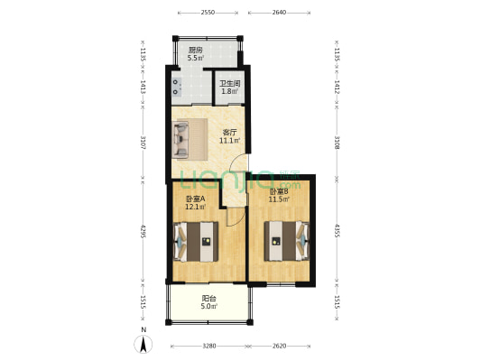 蜀河路16号 2室1厅1卫 53平方