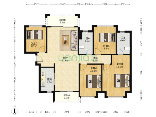弘阳·时光天樾 4室1厅2卫 125平方