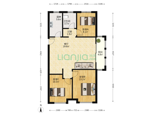蓝城春风里一期 3室1厅1卫 114平方