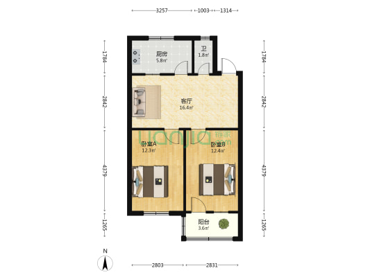 医药站8号院 2室1厅1卫 65平方