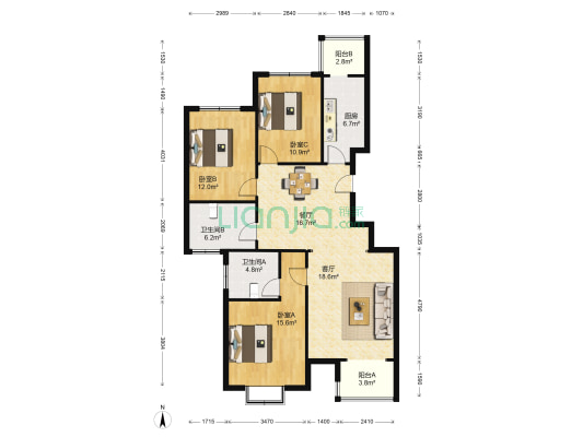 红城小区 3室2厅2卫 122平方