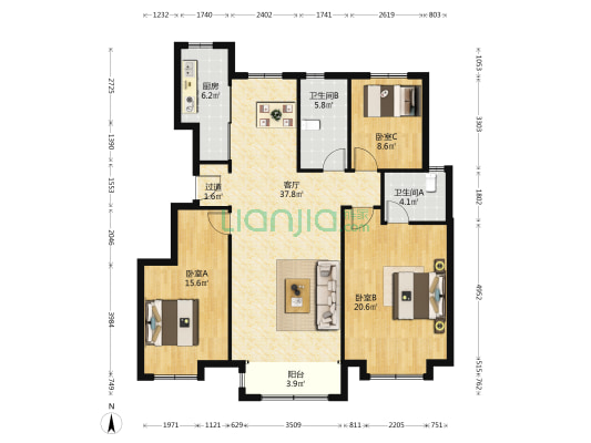 力高阳光海岸畅海苑 3室1厅2卫 132平方