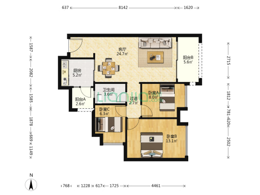 时代倾城 3室1厅1卫 86平方