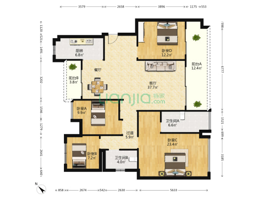 龙湖舜山府 4室1厅2卫 139平方