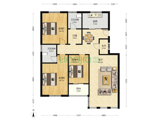 米兰商务大楼 3室1厅2卫 130平方