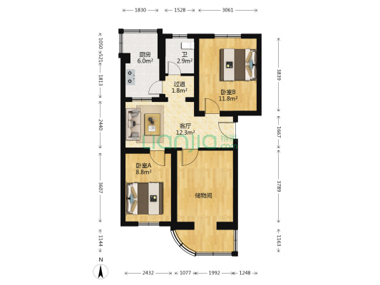复兴里小区 2室1厅1卫 81平方
