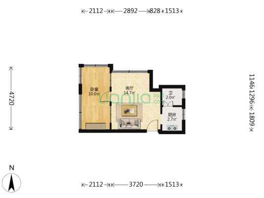 石岗四巷16号大院 1室1厅1卫 34平方