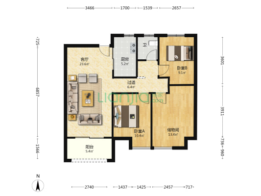 华安城御良园 2室1厅1卫 100平方