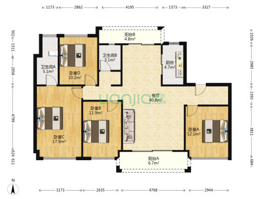 碧桂园贵安1号星月湾 4室1厅2卫 136平方
