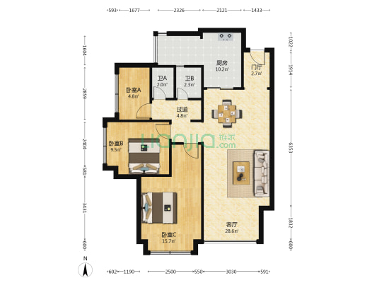 经典西悦城新宇华悦 3室1厅2卫 97平方
