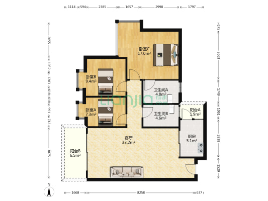 榕城华庭 3室1厅2卫 109平方