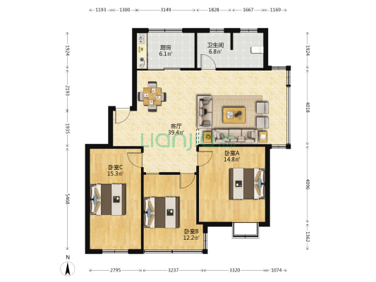 经典花苑 3室1厅1卫 114平方
