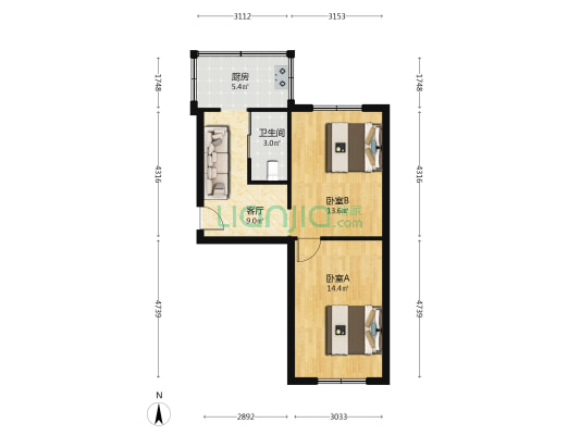 建和小院 2室1厅1卫 56平方
