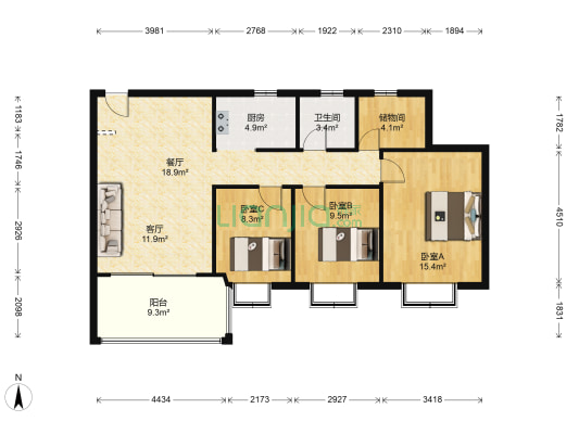 和协绿城 3室2厅1卫 88平方