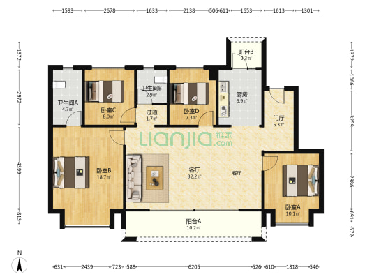 越秀曦悦府 4室1厅2卫 133平方