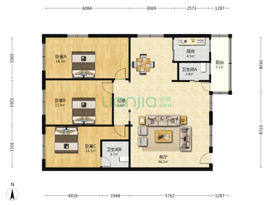 县前路31弄 3室1厅2卫 143平方