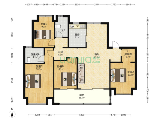 金鼎湾和禧 4室1厅2卫 142平方