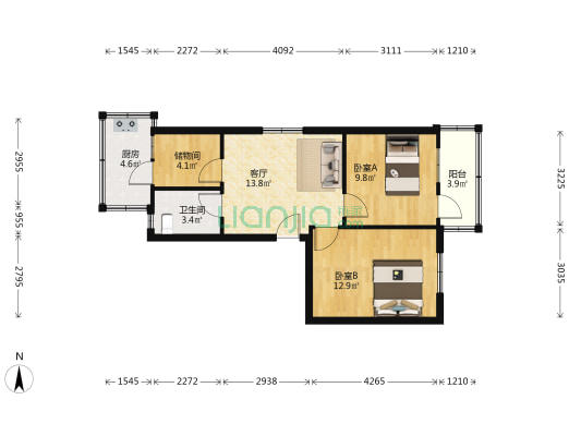 地方铁路局家属院 2室1厅1卫 62平方